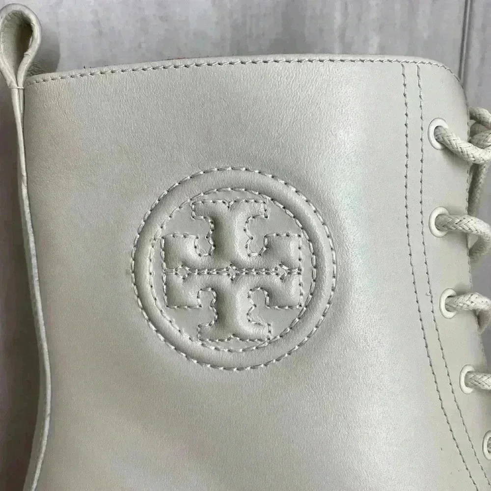 NEW Tory Burch Miller 50 White Leather Lug-Sole Booties Women’s Size 10.5